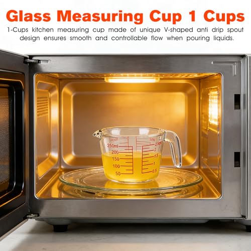 1 Cup Glass Measuring Cups, Clear Borosilicate Glass Liquid Measuring Cup | Kitchen & Baking Microwave Safe One Glass Measuring Cups, 8 OZ/250ML Small Glass Measuring Cup