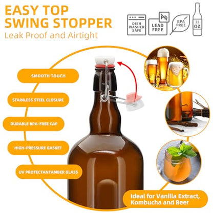 1PC Swing Top Beer Bottles with Easy Flip Top 32 Oz Amber Glass Bottle Set with Airtight Cap for Kombucha, Carbonated Drinks, Brewing, and Fermenting