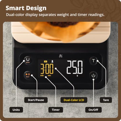Greater Goods Coffee Scale with Timer, 0.1g Precision Digital Espresso & Pour Over Scale for Chemex, V60, Drip & Matcha Weighing, Waterproof Silicone Cover, 6.6lb Barista Brew Capacity (Birch White) - color: Birch
