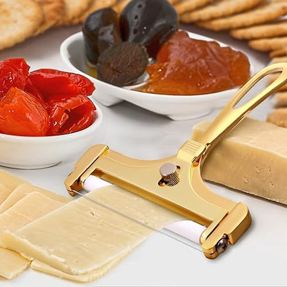 Boao Cheese Slicer with Wire Adjustable Thickness Cheese Cutter Handheld Stainless Steel for Soft Semi Thick Thin Hard Slicer for Kitchen Cooking Tools(Gold) - color: Gold