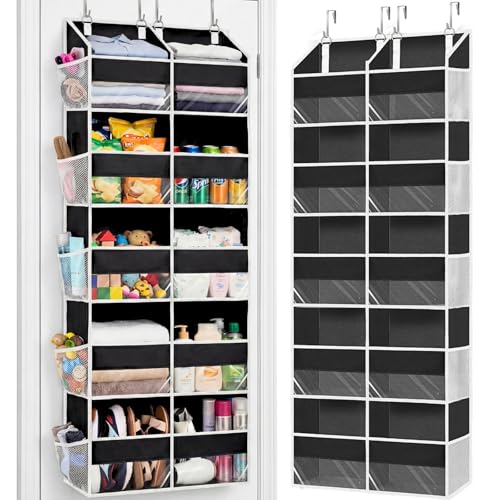 Over the Door Organizer 5 Tiers, Extra Large Behind Door Storage of 10 Compartments, 80 lbs Weight Capacity Hanging Storage Organizer with Clear Window Kids Toys, Shoes, Diapers, Room storage - color: Black, size: 5 Tiers