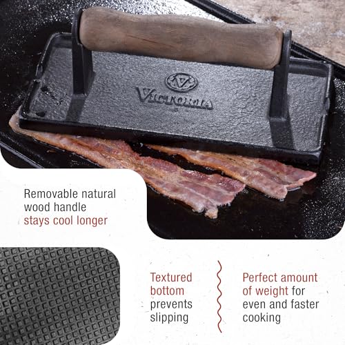 Victoria Cast Iron Panini Press, Burger Press, Bacon Press, Grill Press, Seasoned with 100% Kosher Certified Non-GMO Flaxseed Oil, Model Number: GAD-025 - size: Regular Press