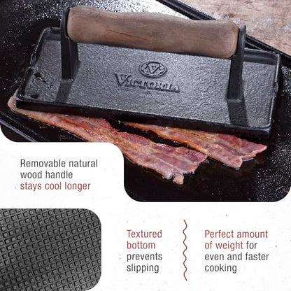 Victoria Cast Iron Panini Press, Burger Press, Bacon Press, Grill Press, Seasoned with 100% Kosher Certified Non-GMO Flaxseed Oil, Model Number: GAD-025 - size: Regular Press
