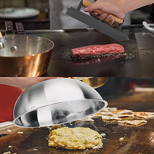 Skyflame 12'' Cheese Melting Dome and 8'' Burger Press Set | Stainless Steel Cover, Bacon Smasher, 2pcs Griddle Accessories Set, Flat Top Grill BBQ Tools, Easy to Store, Dishwasher Safe