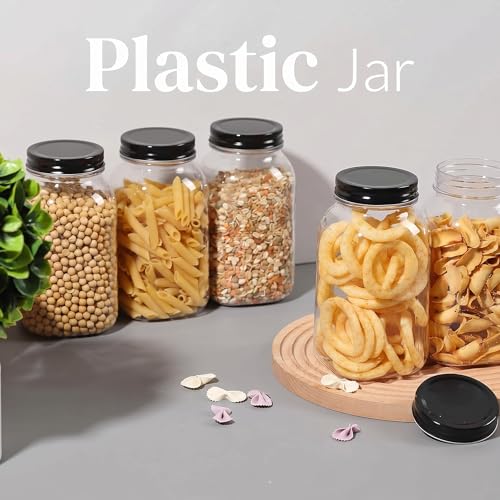 novelinks 32 oz Clear Plastic Jars with Lids and Plastic Mason Jars 32 oz | 12 Pack, Black, Plastic Quart Containers with Lids, Quart Mason Jars Bulk, Large Jars, Mason Jars for Centerpieces - color: Black