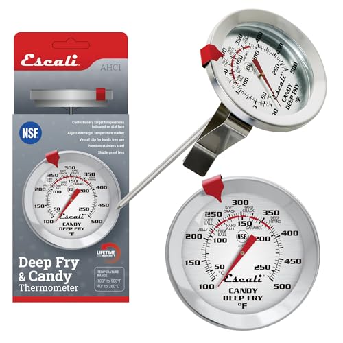 Escali AHC1 Stainless Steel Deep Frying and Candy Thermometer with Pot Clip, 5-Inch Probe with Candy Temperature Zones, NSF Certified - style: Short Probe