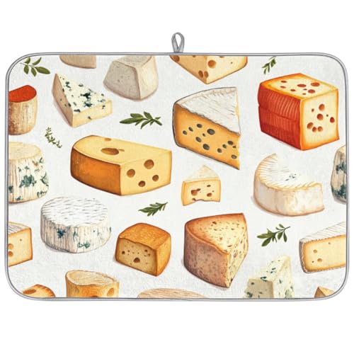 Cheese Print Dish Drying Mat for Kitchen Counter Cheeses Slices Absorbent Drainer Mats Microfiber Dish Dry Pad Washable Coffee Bar Decor 16x18 Inch - size: 16" x 18"