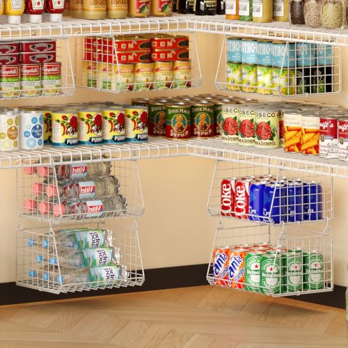 Jsskeeim 3-Pack Under Shelf Hanging Baskets with 360° Rotating Hooks - Space Saving Pantry Shelf Organizer for Kitchen Storage, Foldable Small Space Solutions for Pantry Organization, White