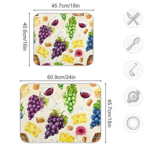 Cheese Grapes Barrel Beige Dish Drying Mat for Kitchen Counter Super Absorbent Draining Mat with Non-slip Backed Dish Drying Pad for Countertops Sinks Draining Racks Dish Bottles Cups Bowl