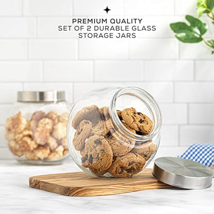 JoyJolt All-Sides Cookie Jar. Set of 2 Cookie Jars for Kitchen Counter with Lids, Candy Jar, Dog Treat Container, Laundry Detergent Container, Large Canisters, Half Gallon Glass Jar with Lid Airtight
