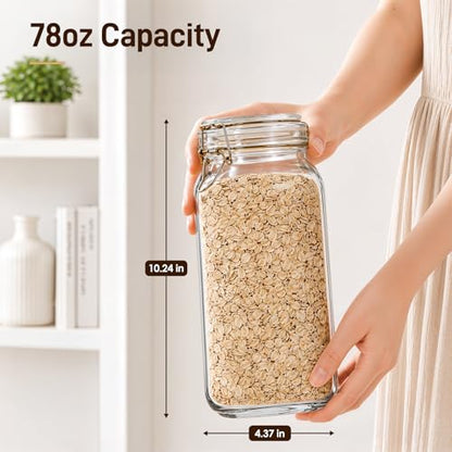 GOSCHE 78oz Glass Jars with Airtight Lids, 3 Pack Square Glass Storage Containers with Labels, Wide Mouth Borosilicate Glass Canisters, BPA-Free for Flour, Sugar, Rice, Pasta, Coffee