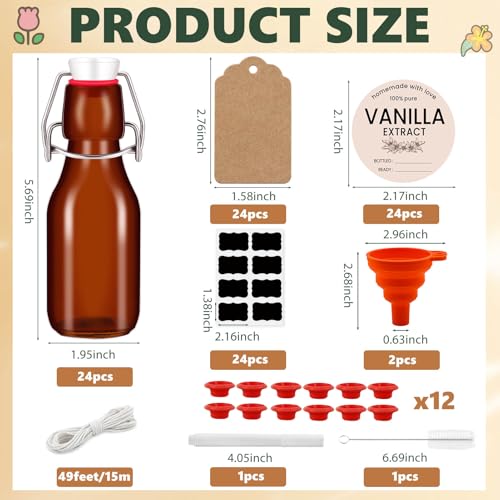 24 Pack 4 oz Swing Top Glass Bottles Amber Flip Top Glass Bottles Vanilla Extract Bottle with Airtight Lid Flip Top Beer Brewing Bottle for 2nd Fermentation Vanilla Extract Kombucha Beverage Soda