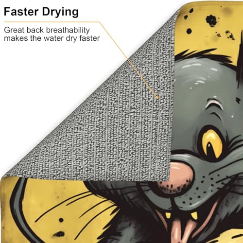 Dish Drying Mat for Kitchen Counter Absorbent Dish Draining Mat Heat Resistant Drying Pad for Table Protector Dishes Pad Rat Eats a Piece of Cheese Kitchen Drying Mat 18x16 inch