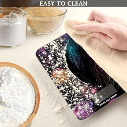 Food Scale Kitchen Digital Scale Food Ounces and Grams Dieting Baking Cooking Waterproof Glass Panels LCD Display,4 Units Scale Tare Function Jellyfish Black - color: Jellyfish 16