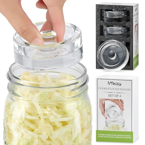 MFacoy 4-Pack of Fermentation Glass Weights with Easy Grip Handle for Great Wide Mouth Canning Mason Jars, Pickling Sourkrout Kraut Glass Weight Fermentation Kit with Easy Grip Handle, Dishwasher Safe