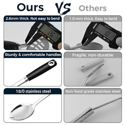 14-in Cooking Spoons Set, Heavy Duty 18/0 Stainless Steel Large Serving Spoons Set, Slotted Spoon, Cooking Spoon & Soup Ladle, Commercial and Residential Use, Pack of 3 - size: Cooking Spoons