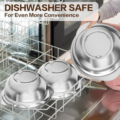 Stainless Steel Colander for Kitchen, Stainless Steel Strainer, Pasta Strainer for Spaghetti Fruit Cooking Food, 3 Pcs Strainers and Colanders(2QT, 3QT, 5QT), Dishwasher Safe, Kitchen Present - size: 2+3+5QT
