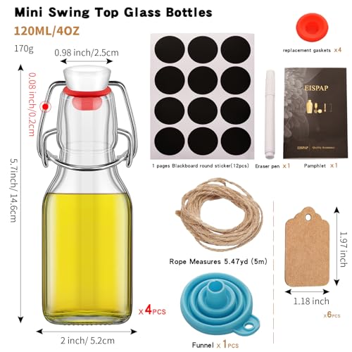 4Pcs 4 oz Swing Top Glass Bottles,Flip Top Glass bottles with airtight Caps for Home Brewing Beer,Kombucha,2nd Fermentation,Kefir,Beverages,Soda,Oils,Vinegar,Limoncello,Vanilla extract (4PC) - size: 4PC