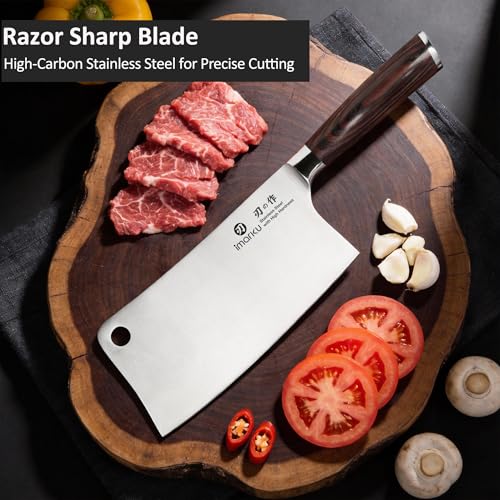 imarku Cleaver Knife 7 Inch Meat Cleaver, Japanese High Carbon Stainless Steel Butcher Knife with Ergonomic Handle, Ultra Sharp Chopping Knife, Kitchen Gadgets for Home/Restaurant, Dads Gifts - color: Light Black