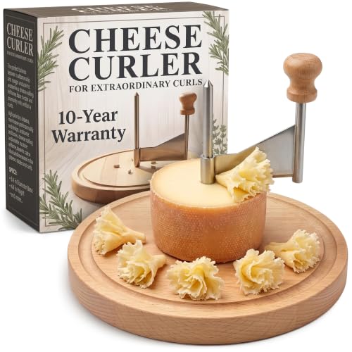 Cheese Curler Wheel for Tete de Moine Cheese Curls - Cheese Shaver Tool with Stainless Steel Blade, Silicone Non-Slip Pads on Wooden Base for Decorative Home and Tableside Serving on Cheese Boards