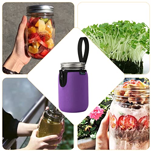 Beautyflier Mason Jars 32oz Wide Mouth Sleeve Regular Mouth Mason Jars Insulators Drinking Glass Coolers Sprouting Jars Blackout Sleeve (Purple) - color: Purple