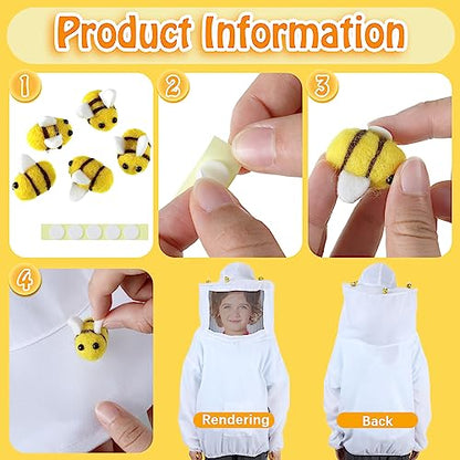 Jiuguva 13 Pcs Beekeeper Set Includes 1 Beekeeper Jacket 5 Pcs Wool Felt Bees 5 Pcs Round Double Sided Tape 1 Beekeeping Gloves 1 Felt Bucket for Children Beekeeping Supplies Halloween (Medium)