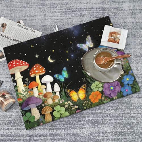 Mushroom Dish Drying Mat, for Kitchen Counter Microfiber Absorbent, Aesthetics Dish Draining Mat Extra Large 18"x24" - color: Mushroom