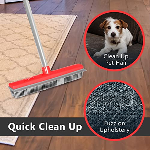 Stanley Home Products Rubber Broom with Adjustable Handle – for Carpets Floors Stairs Upholstery – Electrostatic Action Removes Pet Hair Lint Fuzz Dirt – Built-in Squeegee Tackles Wet Messes