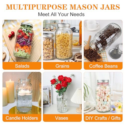 HINGWAH Wide Mouth Mason Jars 64 oz, 3 Pack Large Half Gallon Mason Jars with Airtight Lids and Bands, Clear Glass Canning Jars for Preserving, Pickling, Fermenting, Meal Prep & DIY Crafts (Sunflower) - size: 64oz- 3pack