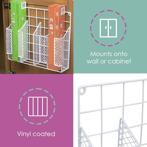 Home Basics Organizer Rust Resistant, Perfect for Food Storage, Silver Foil, Wax Paper, Sandwich Bags, Plastic Wrap-Mounts,White - color: White