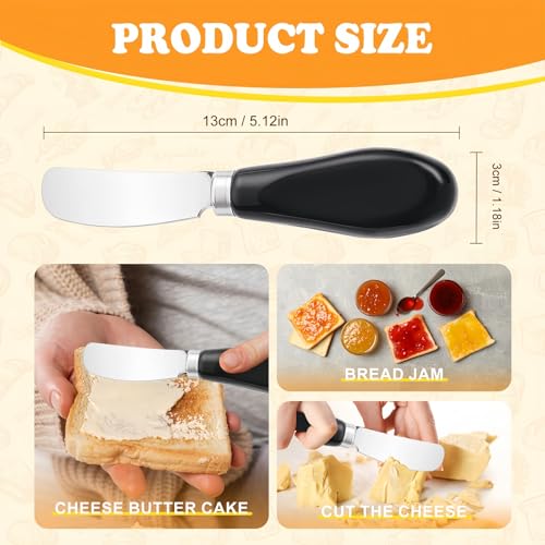 Butter Spreader Knife Set, 2-Pack Stainless Steel Cheese and Butter Knives with Ceramic Handle, Dishwasher Safe, for Soft & Hard Cheese, Jam, Cold Butter (black) - color: black