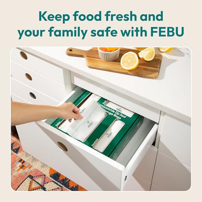 FEBU Compostable Food Storage Bags Variety Pack, 260 Count | Compostable & Biodegradable | PFAS & BPA Free | Drawer Organizer Box | 90 Snack, 90 Sandwich, 50 Quart, 30 Gallon - size: Variety Pack
