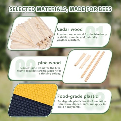 10 Frame Bee Hive, Compelte Bee Hive Starter Kit Includes 1 Deep Brood Honey Bee Hives Box, 1 Medium Super Bee Box with Beehive Frames and Foundation Sheets - size: 2-Layre