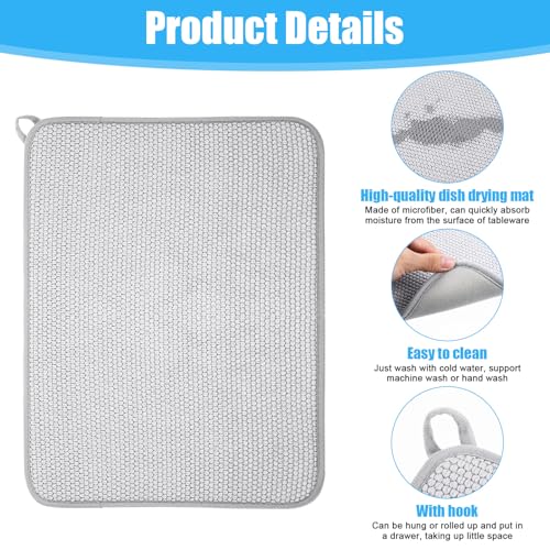 Giantree Small Microfiber Dish Drying Mat, Absorbent Dish Drainer Mats for Kitchen Counter, 15.74 x 11.8 Inch Microfiber Dishes Drying Pad Countertops Sinks Draining Racks(Gray)