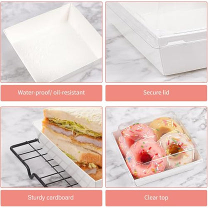 Ocmoiy Charcuterie Boxes with Clear Lids, 5 Inches, 50 Pack, White | To Go Paper Food Containers, Disposable Bakery Dessert Boxes, For Sandwich, Cookie, Pastry, Cake Slice - color: White