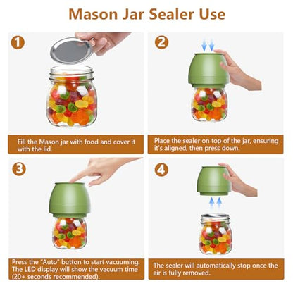 FUTUREZEN Electric Mason Jar Vacuum Sealer for Regular & Wide Mouth Canning Jars, Automatic Sealing Machine Kit for Food Storage & Fermentation, Mouth Mason Jar Lids, Bottle Opener, USB-C Cable, Green - color: Green