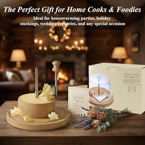 ZZXLLLO Girolle Cheese Curler Shaver Wheel – Stainless Steel Cheese Slicer Flower Maker Tool for Tête de Moine – Wood Base with Dome Lid, Sharp Blade, Hole Cutter, Gift Boxed - color: Wood
