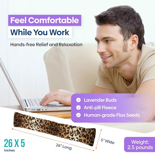 SunnyBay Microwave Heating Pad, Microwavable Heated Neck and Shoulder Wrap, Soothing Weighted Moist Heat or Ice Pack with Flaxseed and Lavender, 26x5 Inches, 2.5 lbs, Leopard - color: Lavender - Leopard