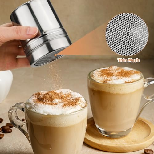 Flour Sifter, Sifter for Baking with Flour and Powdered Sugar Shaker Duster Set, 3 Cup 3 in 1 Stainless Steel Double Layer Fine Mesh Sifter for Cakes, Pastries, Pies, Cupcakes and Desserts
