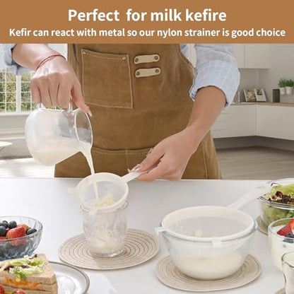 Luckyiren Kefir Strainer Set, 3-Size Plastic Non-Metal Sieve with Fine Mesh | Colander Sifter for Kefir Grains, Milk Kefir, Water Kefir & Kombucha & Quinoa - Durable, Food Grade & Easy Clean - color: White