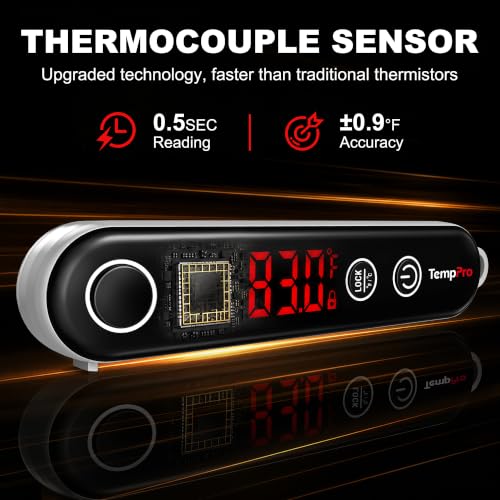 TempPro TempSwift 0.5 Sec Instant Read Meat Thermometer Digital | Cooking Thermometer with Backlit Display, Pop-Up Meat Probe, Food Thermometer for Grill BBQ Smoker Fry Candy, NSF Certified