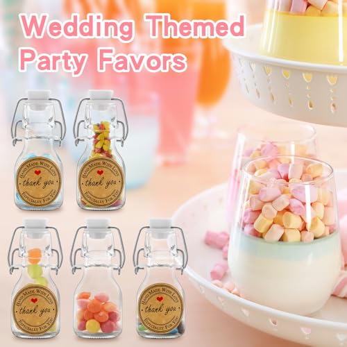 6Pcs White Lid 2 oz Mini Swing Top Glass Bottles, 60ML Mini Storage Bottles, with Lids Kraft Decoration,Small Glass Bottles,for Wedding Themed Party Favors (6)