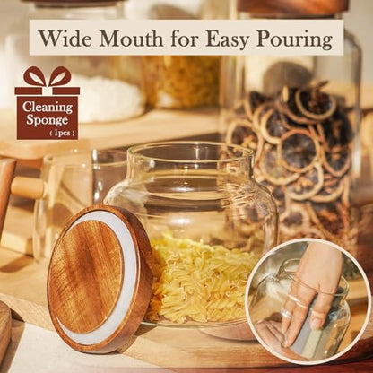 Labina Glass Storage Container Airtight Food Jars Kitchen Canister with Wood Lids, 47 Oz Wide Mouth Pantry Organization Glass Jar for Flour, Sugar, Cookie, Spagetti, Nuts and Candy - size: B1: 47 Oz 1 pcs