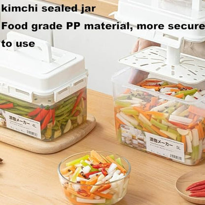 Kimchi Fermentation Container - Airtight 4/5L Pickle Keeper With Handle And Lid, Kimchi Box - Clear Kimchi Press Fermentation Storage Container, Maintain Fresher Taste, vinegar