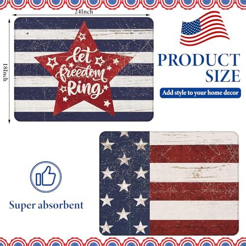 SiliFine 2 Pcs 4th of July Dish Drying Mat for Kitchen 18 x 24 Inch 250th Anniversary Patriotic Red White Blue Memorial Independence Day Star Microfiber American Flag Dish Drainer Mat for Countertop - style: Independence Day