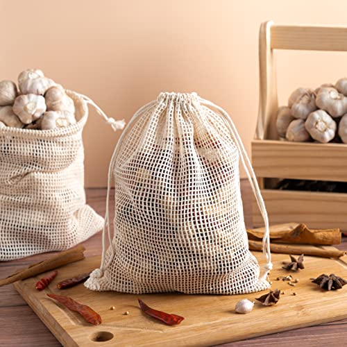 PALTERWEAR 100 Percent Natural Cotton Double Drawstring Mesh Bag For Herbs, Nuts, Spices (6 x 8 Inch - Set of 5) - size: 6 x 8 Inch - Set of 5