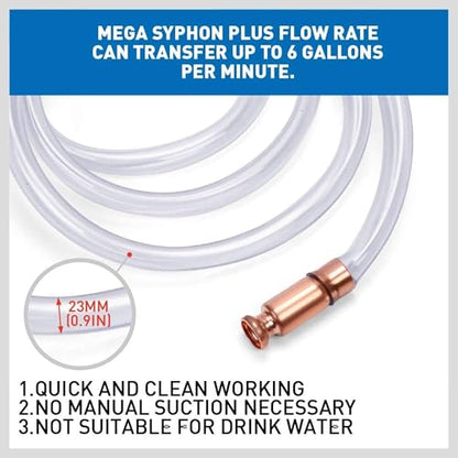 HORUSDY Diesel Mechanical Gas Siphon 10FT Multi-Purpose Super Easy Siphon Pump,3/4" Valve Virgin Grade Tubing Safe - size: 3/4" - 10FT