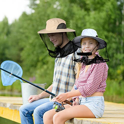 Mosquito Head Net Hat, Sun Hat with Netting, Bee Keeper Hat, Safari Fishing Hats for Outdoor Hiking, Camping, Gardening - color: Khaki