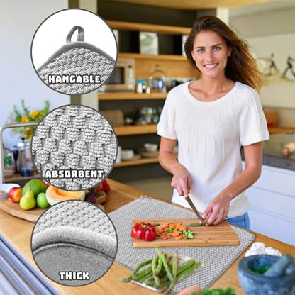 2Pcs XXL Dish Drying Mat,Absorbent Microfiber Dish Drainer Mats,Kitchen Counter Pads for Coffee Countertops,Sinks,Draining Racks(24×17",Gray)
