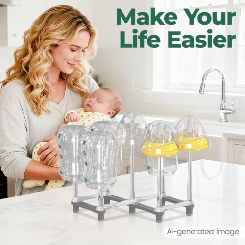 EsLuker.ly Baby Bottle Drying Rack Plastic Vertical Dryer Holder, Foldable Space Saving for 12 Milk Glass Bottle Countertop, Drain Stand Shelf for New Parents - size: 6.5 In